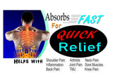 Illustration showing back view of man with inflamed spine and small flames symbolizing pain relief areas – promotes fast absorption for back, neck, and shoulder pain